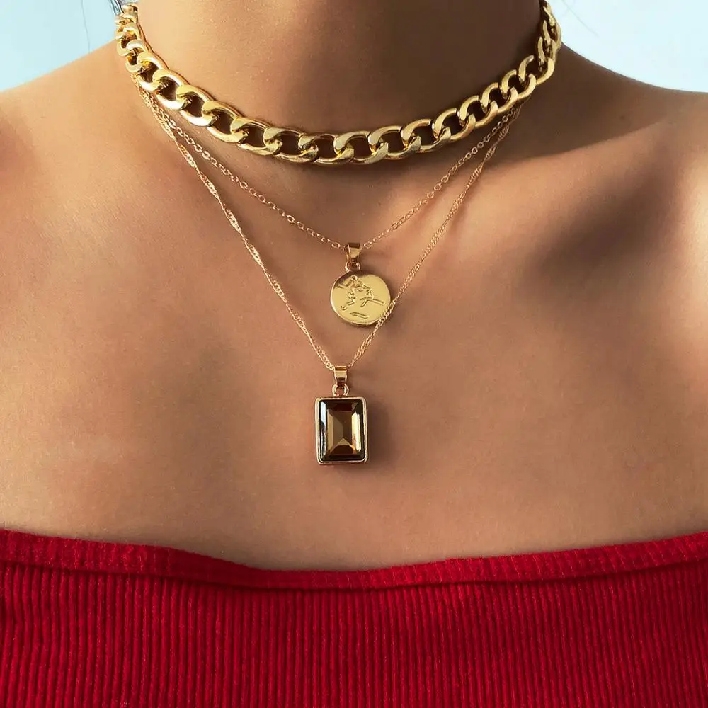 SHIXIN Fashion Multi layer Cubic Zirconia Jewelry Gold Vintage Coin Pendant Square Yellow Gemstone Necklace For Women
SHIXIN Fashion Multi layer Cubic Zirconia Jewelry Gold Vintage Coin Pendant Square Yellow Gemstone Necklace For Women