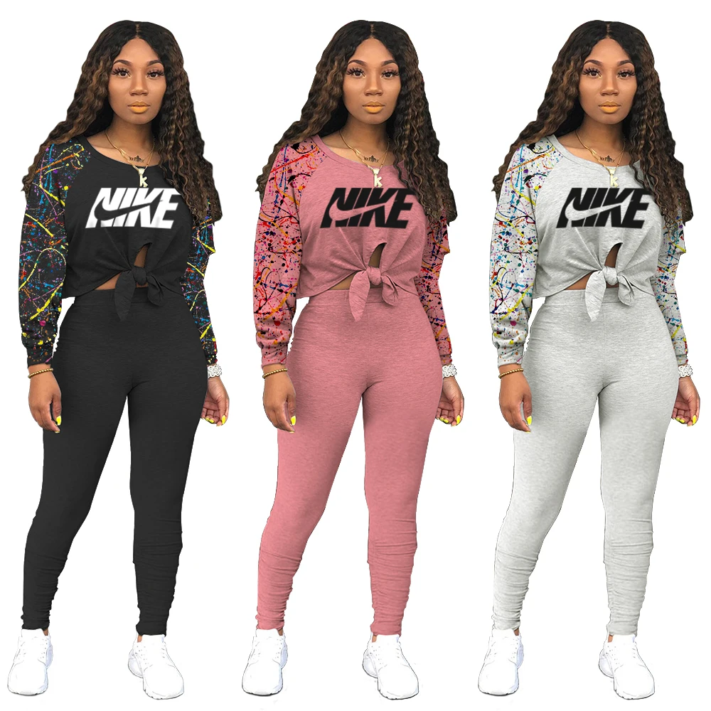 High Street Fashion Women Outfit Hit Color Wrapped Nike Ink Printing Long Sleeveles Two Piece Set Leggings Leisur Womens Clothes
High Street Fashion Women Outfit Hit Color Wrapped Nike Ink Printing Long Sleeveles Two Piece Set Leggings Leisur Womens Clothes