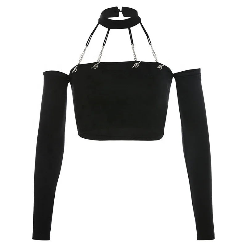 B23850A Fall sexy top shirt metal chain hollow-out halter off-shoulder T-shirt
B23850A Fall sexy top shirt metal chain hollow-out halter off-shoulder T-shirt