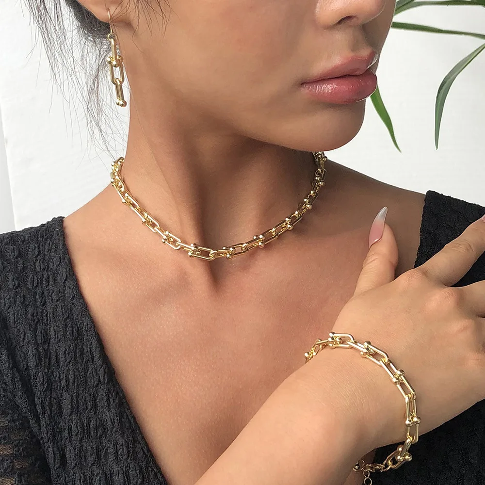 Ready To Ship Jewelry Sets Alloy Necklace+earrings+bracelet 3pcs Chain Link Bracelet Set Choker Necklaces Women
Ready To Ship Jewelry Sets Alloy Necklace+earrings+bracelet 3pcs Chain Link Bracelet Set Choker Necklaces Women