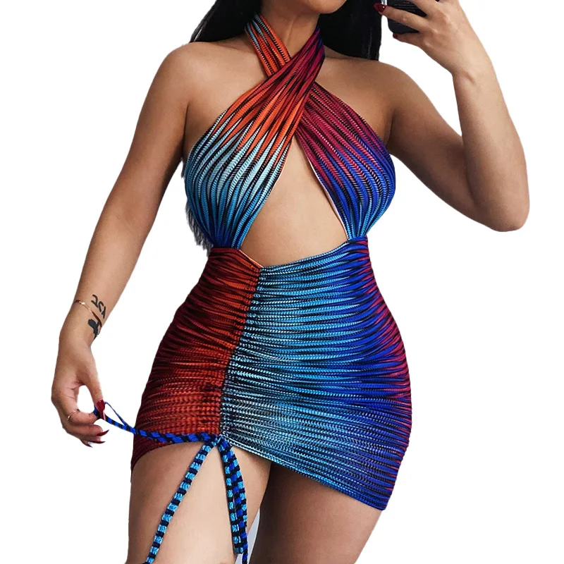 New Arrivals Shein Casual Plus Size Hollow Out One-piece Women Color Block Backless Large Stripe Halter Dress With Drawstring, Picture color
New Arrivals Shein Casual Plus Size Hollow Out One-piece Women Color Block Backless Large Stripe Halter Dress With Drawstring, Picture color