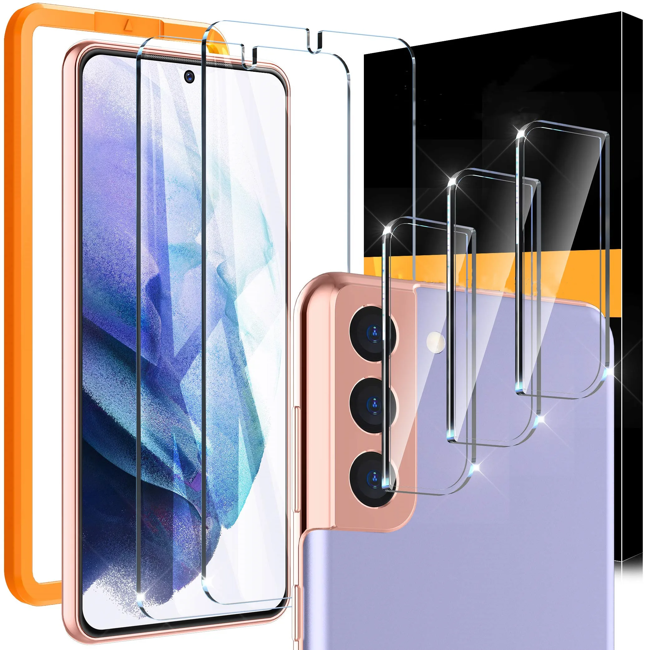 Compatible for Samsung Galaxy S21 3 Pack Camera Lens Protector and 2 Pack Tempered Glass Screen Protector
Compatible for Samsung Galaxy S21 3 Pack Camera Lens Protector and 2 Pack Tempered Glass Screen Protector