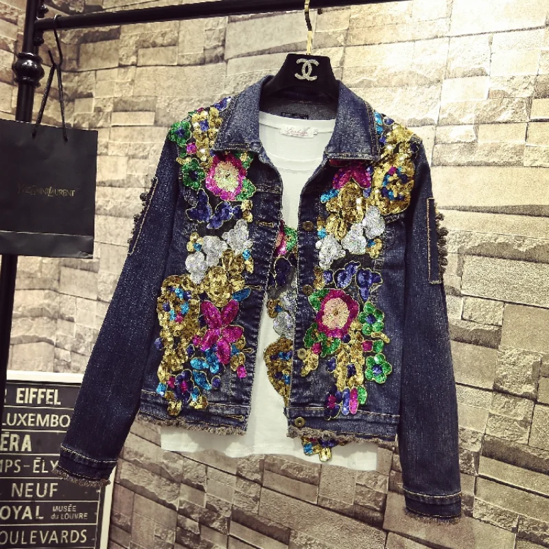 Women's 2021 Spring and Autumn New Denim Jacket Ripped Colorful Sequins Long-Sleeved Casual Jean Coats Denim Top
Women's 2021 Spring and Autumn New Denim Jacket Ripped Colorful Sequins Long-Sleeved Casual Jean Coats Denim Top