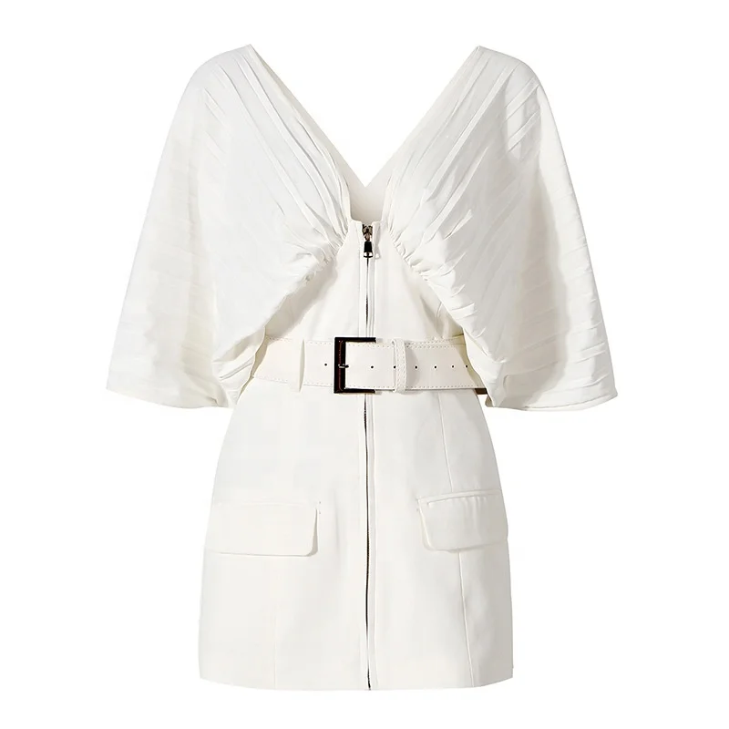 Fashion Summer Niche Design Slim V-neck With Belt Short Sleeve Dresses Zipper Pleated Casual White Dress
Fashion Summer Niche Design Slim V-neck With Belt Short Sleeve Dresses Zipper Pleated Casual White Dress