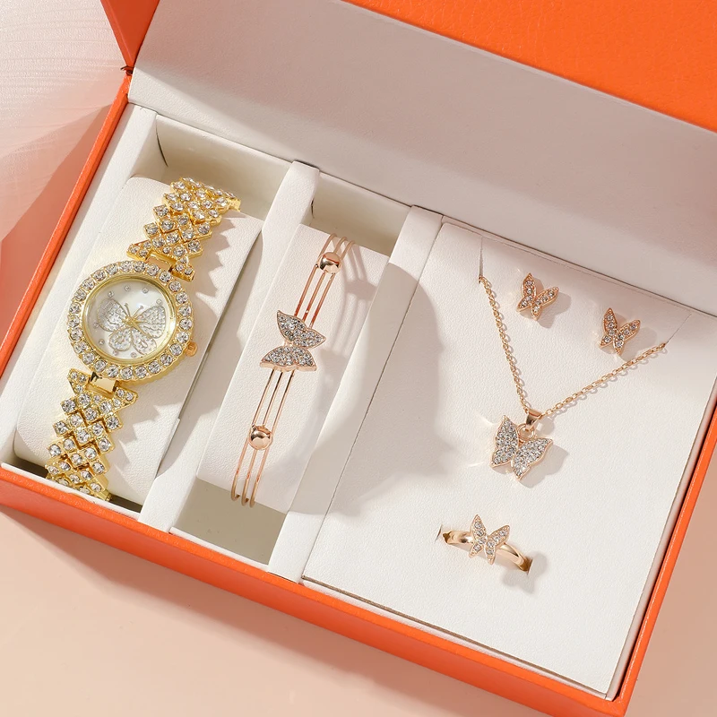 Fancy Ice Out Shiny Diamond Butterflies Ring Earrings Necklace Bracelet Watch Gift Set For Women
Fancy Ice Out Shiny Diamond Butterflies Ring Earrings Necklace Bracelet Watch Gift Set For Women