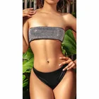 Bikini Fashionbikini Women Sexy 2 Piece Solid Color Bikini Rhinestone Luxury Boob Tube Swimsuit