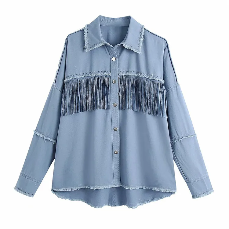 BMURHMZA2021 spring and summer new women's bright tassel decorative lapel long-sleeved woolen jacket, Blue
BMURHMZA2021 spring and summer new women's bright tassel decorative lapel long-sleeved woolen jacket, Blue