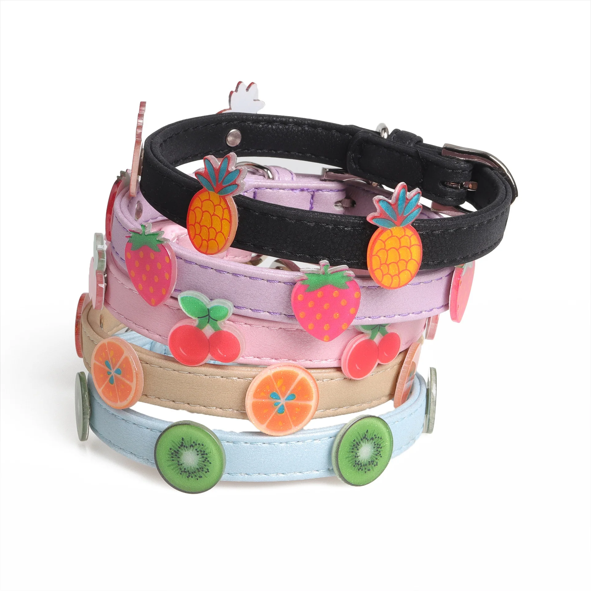 Soft Lightweight Pu Fruit Pattern Dog Collars And Leash Pet Collars For New Sale, Blue and pink and purple and beige and black
Soft Lightweight Pu Fruit Pattern Dog Collars And Leash Pet Collars For New Sale, Blue and pink and purple and beige and black