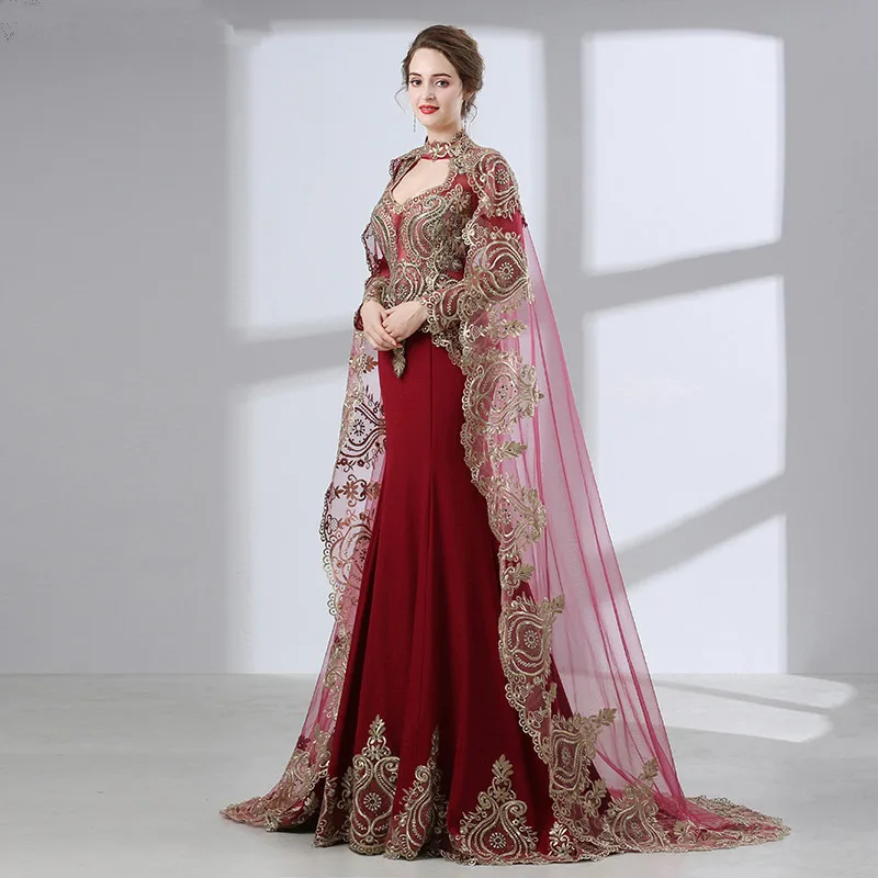 Delicate Long Sleeve Muslim Dubai Kaftan Evening Dress Golden Lace Evening Gown With Detachable Long Shawl
Delicate Long Sleeve Muslim Dubai Kaftan Evening Dress Golden Lace Evening Gown With Detachable Long Shawl