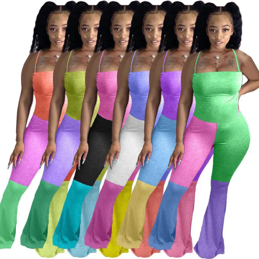 2021 New Arrivals Fashion Women Casual Spaghetti Girdle Sleeveless Vest Flare Pants Color Patchwork Jumpsuit, Picture show
2021 New Arrivals Fashion Women Casual Spaghetti Girdle Sleeveless Vest Flare Pants Color Patchwork Jumpsuit, Picture show