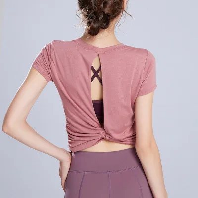 Factory direct sales open back Loose Sports Yoga Wear Tops Women's Short Sleeve fitness blouse, Customized colors
Factory direct sales open back Loose Sports Yoga Wear Tops Women's Short Sleeve fitness blouse, Customized colors