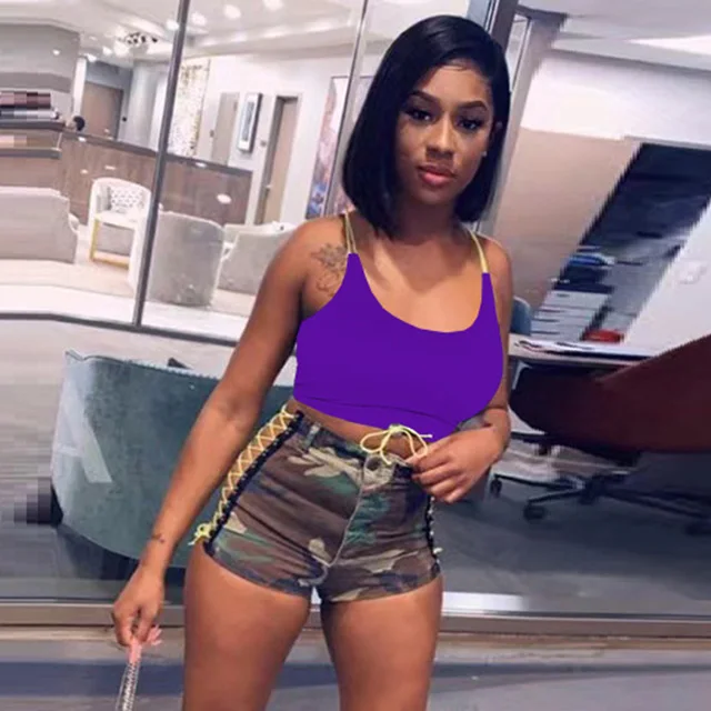 2021 Fashion Streetwear Ladies Cotton Camo Outfits Two Pieces Summer Womens Shorts And Sleeveless Top Set -YS, Red,black,purple
2021 Fashion Streetwear Ladies Cotton Camo Outfits Two Pieces Summer Womens Shorts And Sleeveless Top Set -YS, Red,black,purple