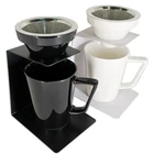 Ceramic Mug with Wood Handle White or Black Color Coffee Dripper Set with Double Wall Mesh Filter