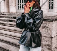 Faux Leather Coats Women Fashion Slim PU Jackets Women Elegant Tie Belt Waist Pockets Buttons Coats
Faux Leather Coats Women Fashion Slim PU Jackets Women Elegant Tie Belt Waist Pockets Buttons Coats