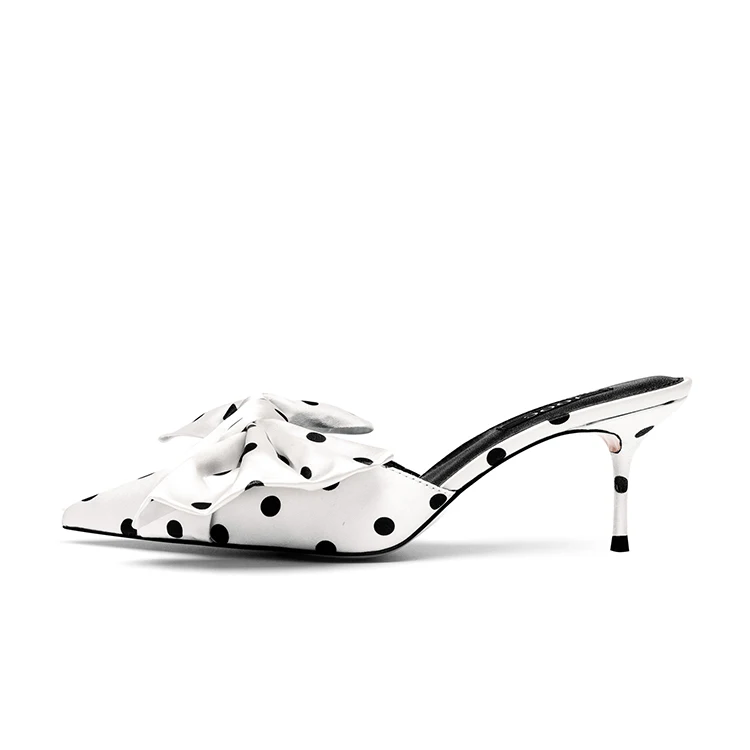 Satin Polka Dot Bow Knot Heels Mule Shoes Women Pointed Toe Heel Sandals for ladies Custom Logo High Heel Sandals For Women, White
Satin Polka Dot Bow Knot Heels Mule Shoes Women Pointed Toe Heel Sandals for ladies Custom Logo High Heel Sandals For Women, White