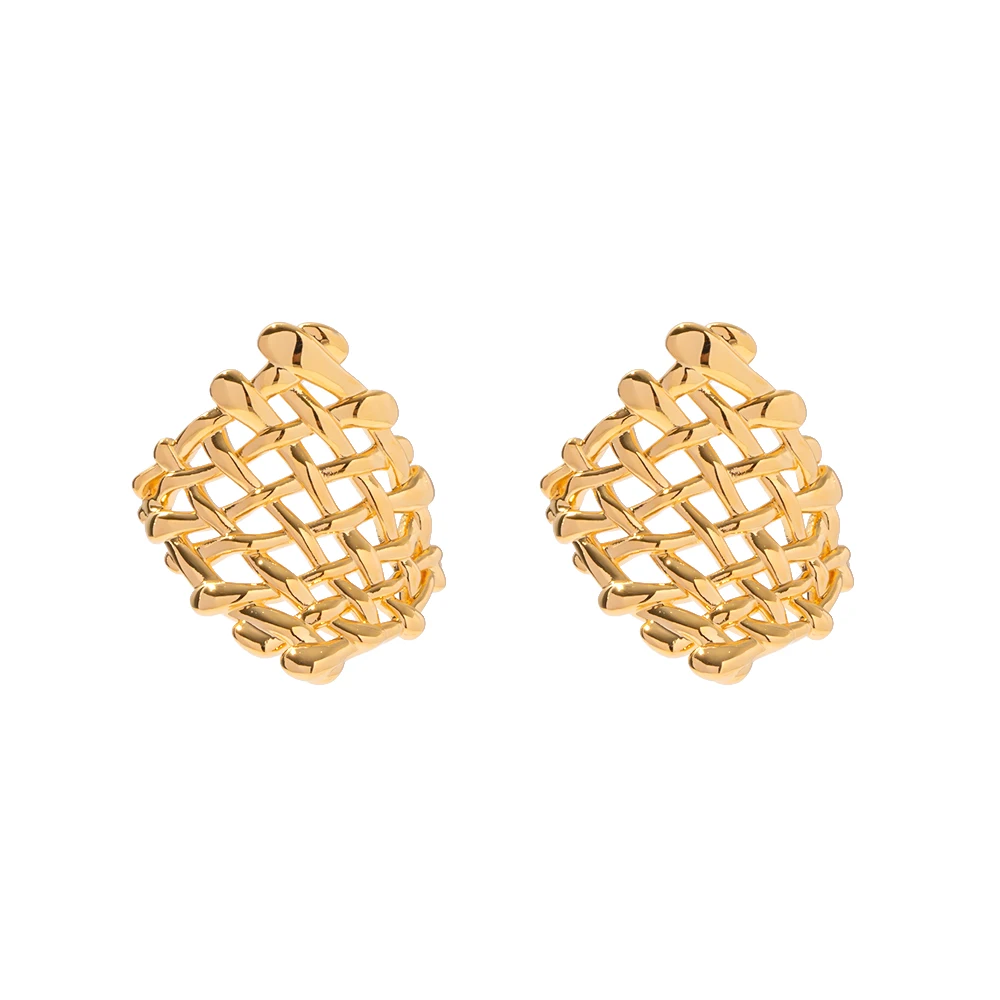 Retro New Arrival 18k Real Gold Plated Copper Jewelry Gift Brass Mesh Stud Earrings For Women
Retro New Arrival 18k Real Gold Plated Copper Jewelry Gift Brass Mesh Stud Earrings For Women