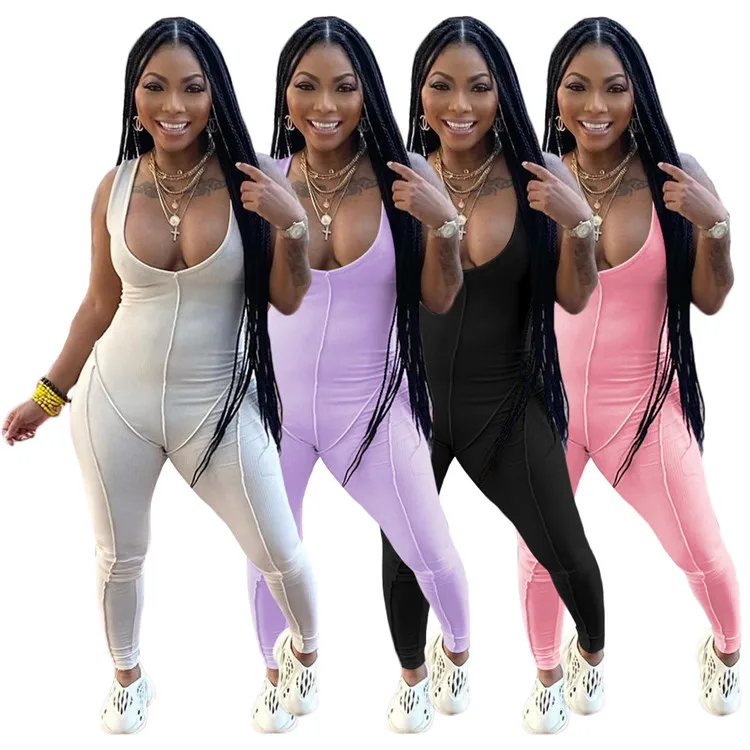 Women 4 Colors European V Neck Stitch Line Sexy Sports Rompers Long Pant Jumpsuits Custom Workout Set, As picture
Women 4 Colors European V Neck Stitch Line Sexy Sports Rompers Long Pant Jumpsuits Custom Workout Set, As picture