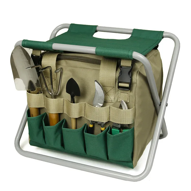 MVM Women Garden aluminum hand tool and tool set With Folding Seat, As photo