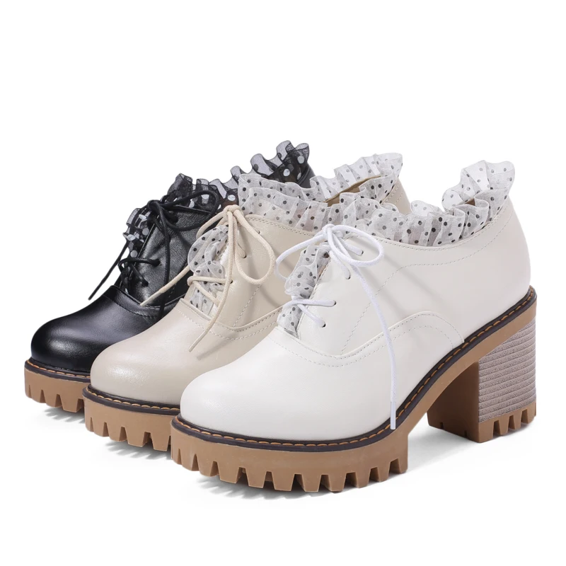 New Polka Dot Lace Waterproof Platform Flounces Lace-up Daily Commute Ladies Shoes, White/black/ecru
New Polka Dot Lace Waterproof Platform Flounces Lace-up Daily Commute Ladies Shoes, White/black/ecru