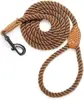 Cotton Rope Leash with Leather Tailor Handle and Heavy Duty Metal Sturdy Clasp