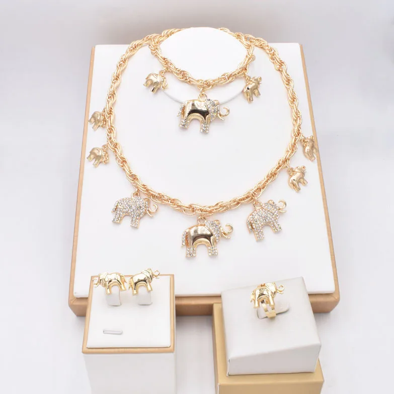Fine Jewelry Wedding Crystal Elephant Jewelry Set Gold Classic with Elephant Ring Gift Dubai Gold Necklace Earring NT0173, Gold color
Fine Jewelry Wedding Crystal Elephant Jewelry Set Gold Classic with Elephant Ring Gift Dubai Gold Necklace Earring NT0173, Gold color