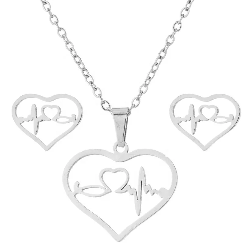 Bijoux High Quality Women Heart Jewelry Stainless Steel Heart Beat Necklace and Earrings set
Bijoux High Quality Women Heart Jewelry Stainless Steel Heart Beat Necklace and Earrings set