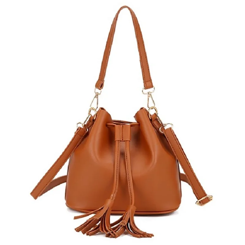 Korean Style Women's Bag Drawstring Pu Shoulder Bag With Tassel Leather Bucket Bag For Ladies
Korean Style Women's Bag Drawstring Pu Shoulder Bag With Tassel Leather Bucket Bag For Ladies