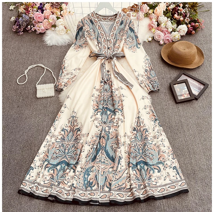 DD2143 New 2021 Korean Vintage Print Long Sleeve Front Button Dress Women Casual Maxi Dresses Clothing 4
DD2143 New 2021 Korean Vintage Print Long Sleeve Front Button Dress Women Casual Maxi Dresses Clothing 4