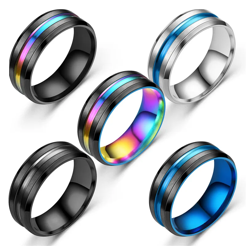 Fashion Design Silver Black Blue Groove Jewelry Women stainless steel ring men rings For Party Gift
Fashion Design Silver Black Blue Groove Jewelry Women stainless steel ring men rings For Party Gift