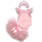 Cotton Newborn Cotton Flutter Lace Sleeve Romper And Tutu Skirts Set Headband Romper Tutu Baby Clothing Set