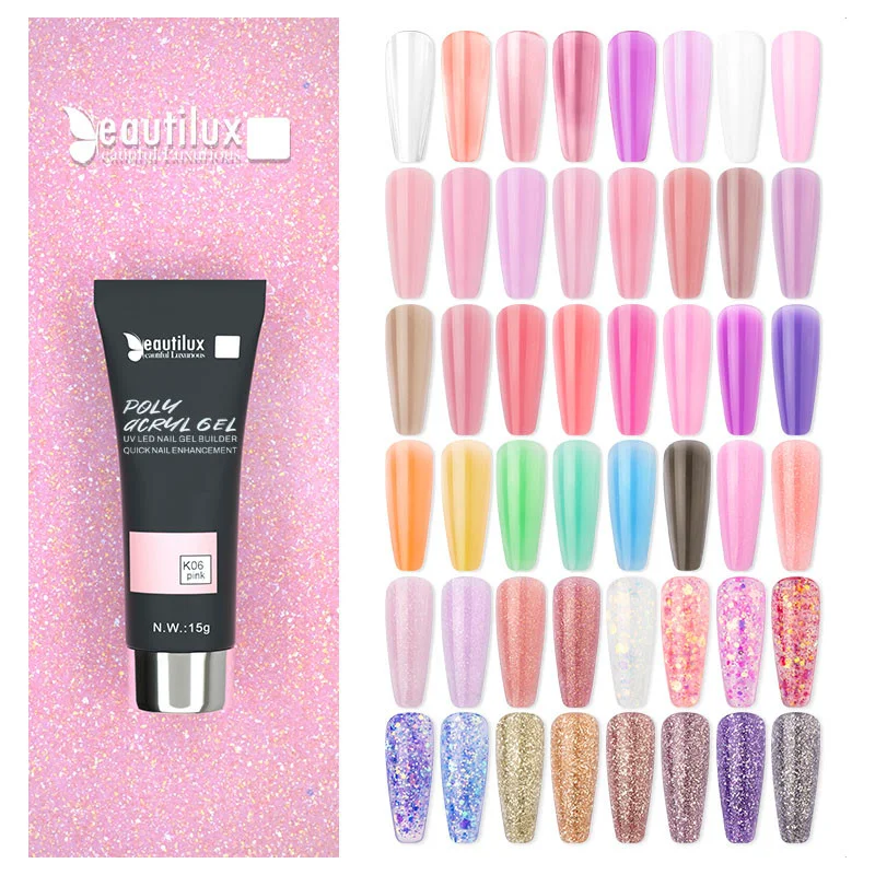 Beautilux Prue And Glitter Color Wholesale Nail Supplies Professional Construction Sculpted Hard Gel Nail Extension
Beautilux Prue And Glitter Color Wholesale Nail Supplies Professional Construction Sculpted Hard Gel Nail Extension