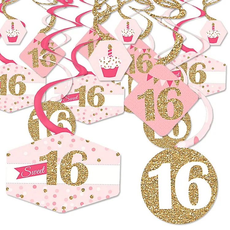 nicro 40 pcs sweet 16th birthday party hanging decoration swirls