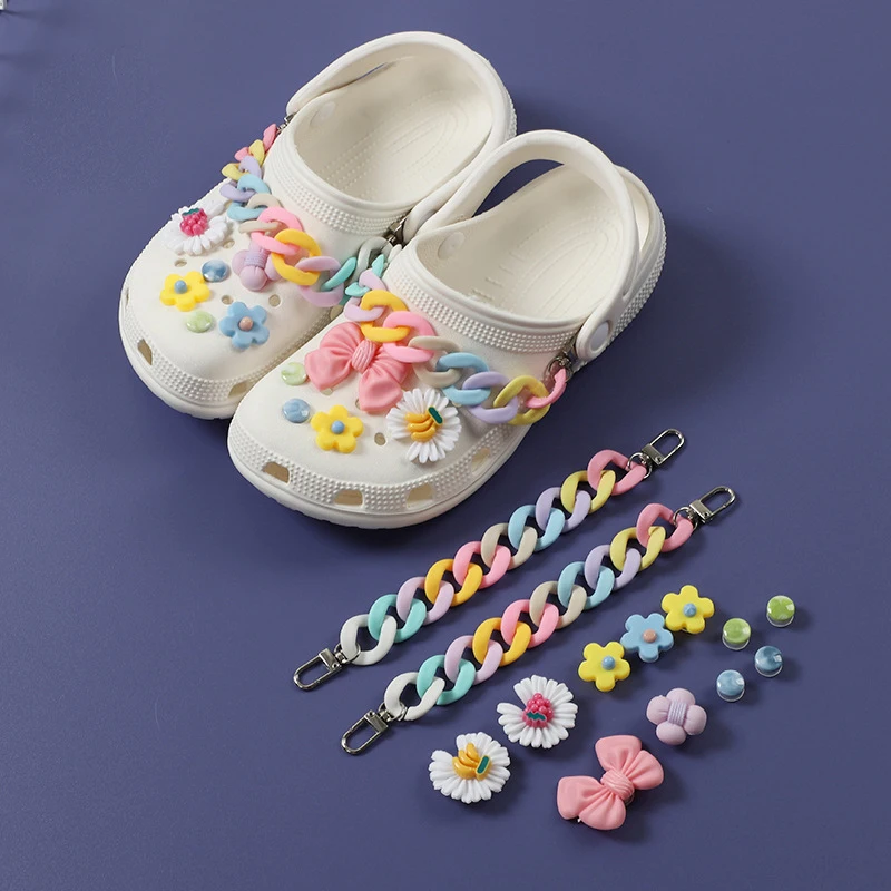 Rainbow Link Chain Daisy Flower Pink Bowknot DIY Croc Shoes Charms Clog Decoration Gift for Girls Children, Colorful
Rainbow Link Chain Daisy Flower Pink Bowknot DIY Croc Shoes Charms Clog Decoration Gift for Girls Children, Colorful