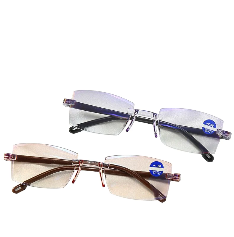 

B1405 Men Women Rimless Reading Glasses Far Near Anti Blue Light Magnification Antifatigue Eyewear Presbyopic Reading Glasses