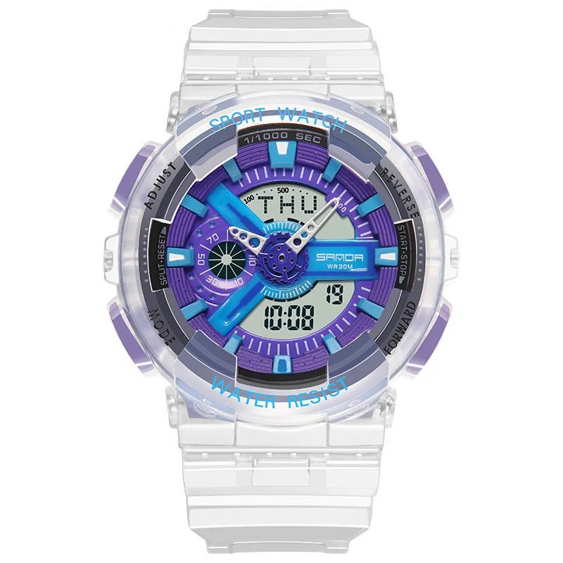 Wholesale Transparent Electronic Watch Waterproof Multifunctional Luminous Sports Dual Display Student Digital Clock, Pink white blue black gold 
Wholesale Transparent Electronic Watch Waterproof Multifunctional Luminous Sports Dual Display Student Digital Clock, Pink white blue black gold