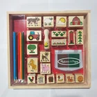 Children's wooden seal toy DIY creative animal cartoon seal set wooden stamp set
