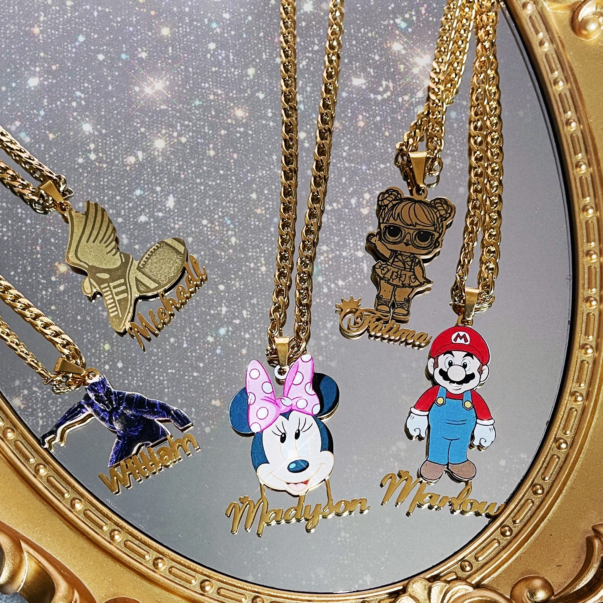 Personalized DIY colorful cartoon character custom name necklace with gold plated stainless steel Kid's necklace, Picture
Personalized DIY colorful cartoon character custom name necklace with gold plated stainless steel Kid's necklace, Picture