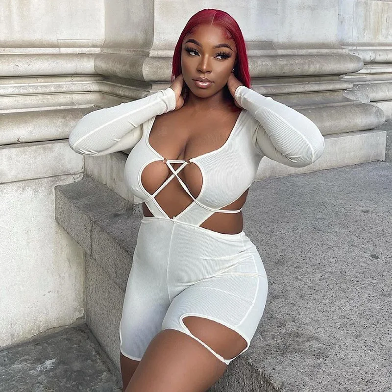 Wholesale 2021 autumn clothing long sleeve solid v neck bandage hollow out sexy short rompers and jumpsuits rompers for women, Photo shows
Wholesale 2021 autumn clothing long sleeve solid v neck bandage hollow out sexy short rompers and jumpsuits rompers for women, Photo shows