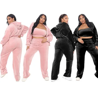 Plus Size Women Clothing Velvet Tube Top With Joggers Tracksuits Solid Hooded Velvet 3 Piece Set
Plus Size Women Clothing Velvet Tube Top With Joggers Tracksuits Solid Hooded Velvet 3 Piece Set