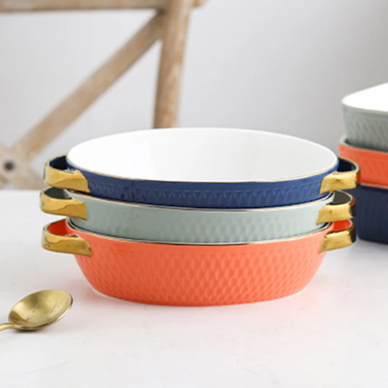 Wholesale 2020 New Product Relief Oval Ceramic Baking Cheese Rice Plate With Gold Double Ears, Green,orange,blue
Wholesale 2020 New Product Relief Oval Ceramic Baking Cheese Rice Plate With Gold Double Ears, Green,orange,blue