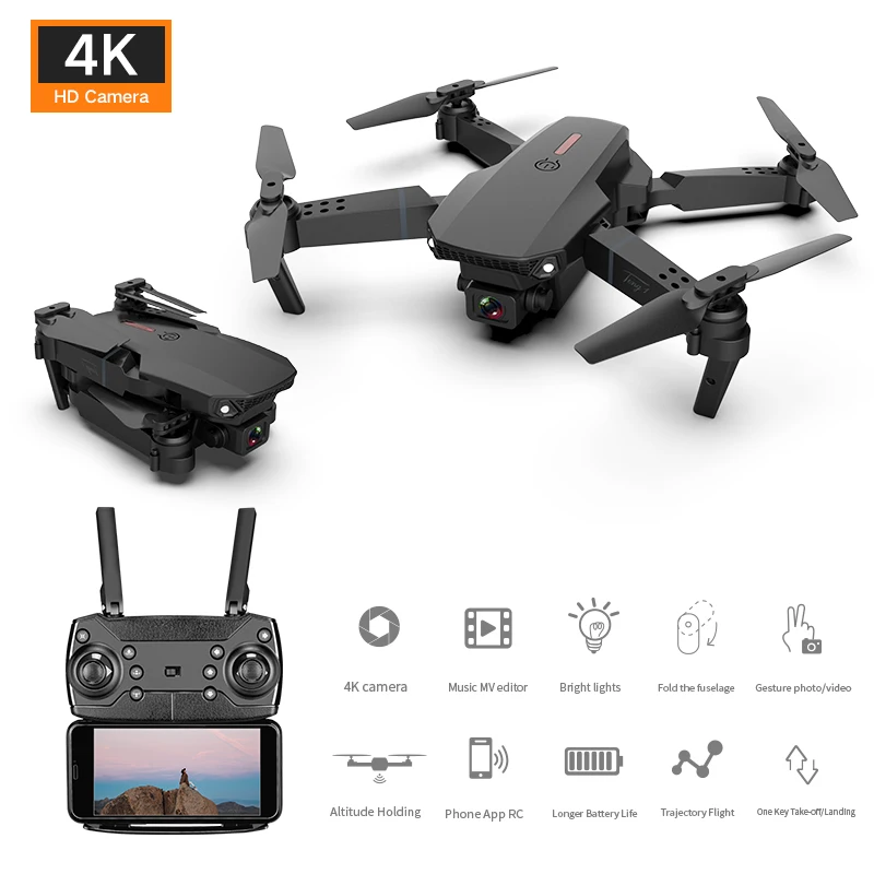 WiFi FPV Drone with Dual 4K HD Camera and Wide-Angle Live Video Drone Mini E88, Black white gray
WiFi FPV Drone with Dual 4K HD Camera and Wide-Angle Live Video Drone Mini E88, Black white gray