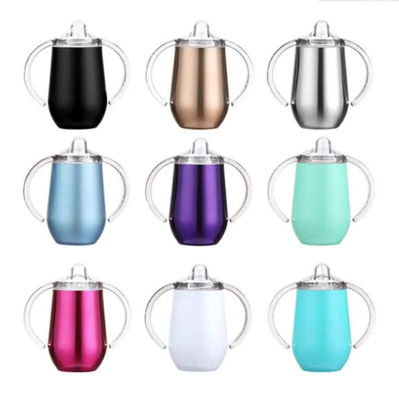 

sublimation blanks stainless steel double wall 10oz baby kids sippy tumbler white sublimation mug with handle, Different colors