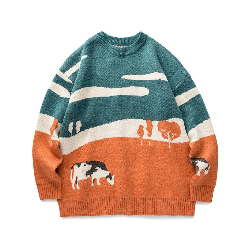 Men's cow sweater knitted sweater round neck pullover top literary style cow prairie sweater men
Men's cow sweater knitted sweater round neck pullover top literary style cow prairie sweater men