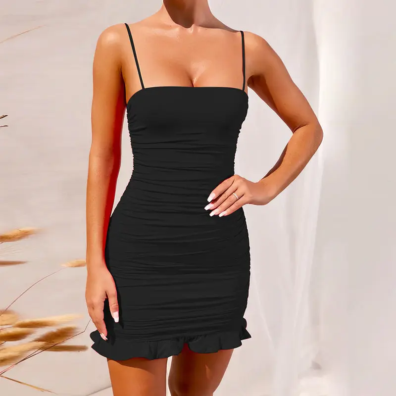Ruffles Spaghetti Strap Dress Sexy Bodycon Mini Summer Ruched Sleeveless Backless Party Clubwear White Dresses Black
Ruffles Spaghetti Strap Dress Sexy Bodycon Mini Summer Ruched Sleeveless Backless Party Clubwear White Dresses Black