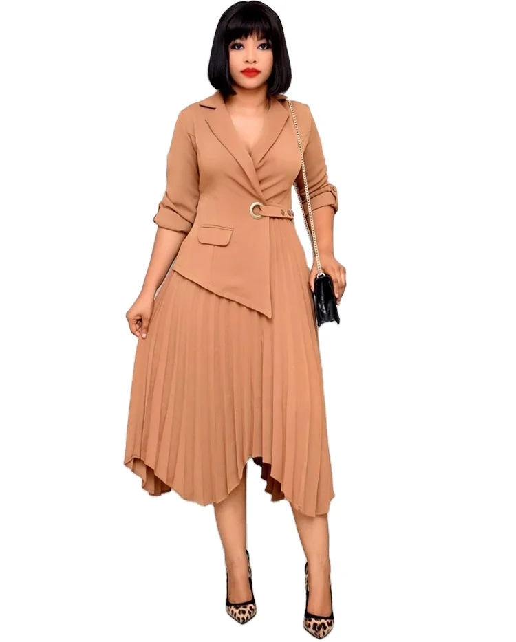 new style autumn designer elegant pleated irregular length lapel dresses women Office Career Dress Lady
new style autumn designer elegant pleated irregular length lapel dresses women Office Career Dress Lady
