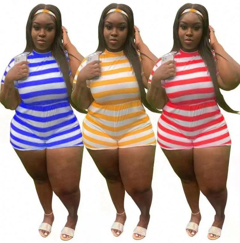 Byww fashion 2021 plus size summer outfits casual women short sleeve stripe printed jumpsuit sexy women bodysuit streetwear
Byww fashion 2021 plus size summer outfits casual women short sleeve stripe printed jumpsuit sexy women bodysuit streetwear