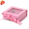 custom design pink gift box with clear pvc window