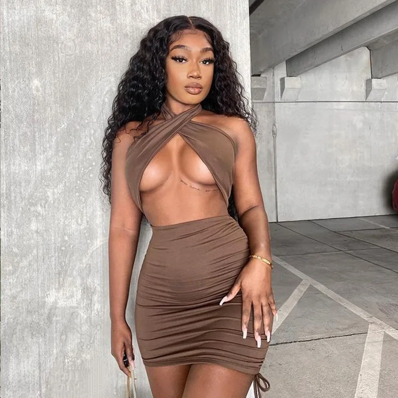 Wholesale sexy belly button nude short skirt women's cross halter neck dress
Wholesale sexy belly button nude short skirt women's cross halter neck dress