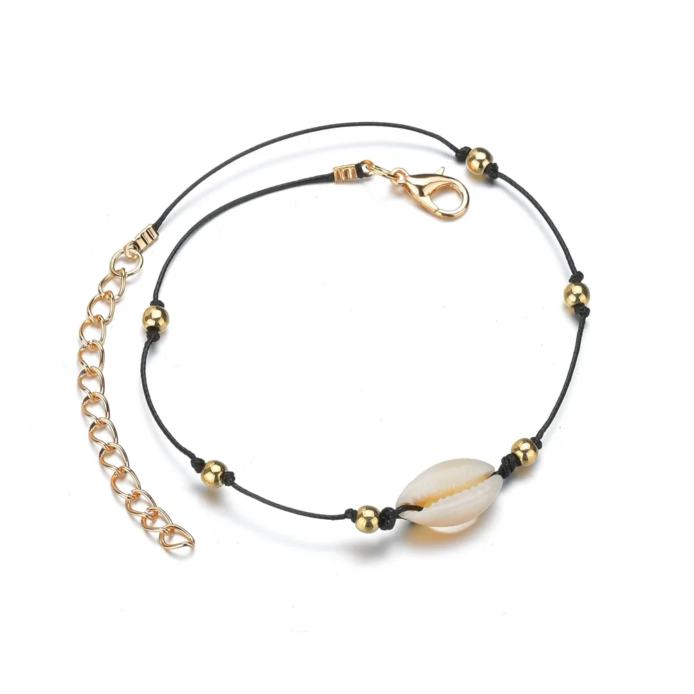 New Brand Summer Boho Foot Jewelry Black Rope Gold Beads Cowrie Anklets Natural Sea Shell Anklet with Adjustable Chain
New Brand Summer Boho Foot Jewelry Black Rope Gold Beads Cowrie Anklets Natural Sea Shell Anklet with Adjustable Chain