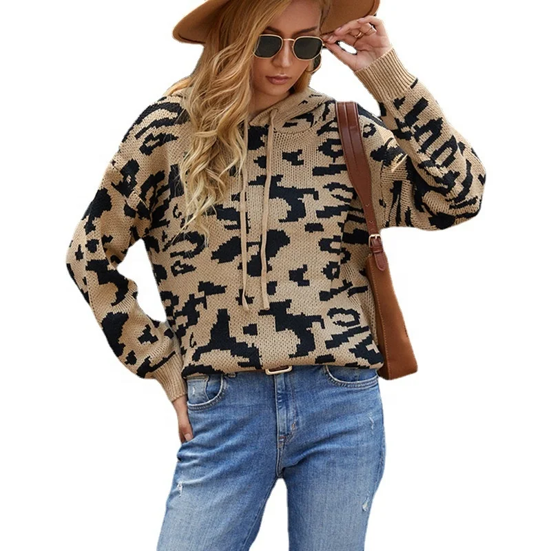 2022 Factory direct sale new products drawstring leopard print knitted hooded sweater women, Gray,khaki,creamy white
2022 Factory direct sale new products drawstring leopard print knitted hooded sweater women, Gray,khaki,creamy white